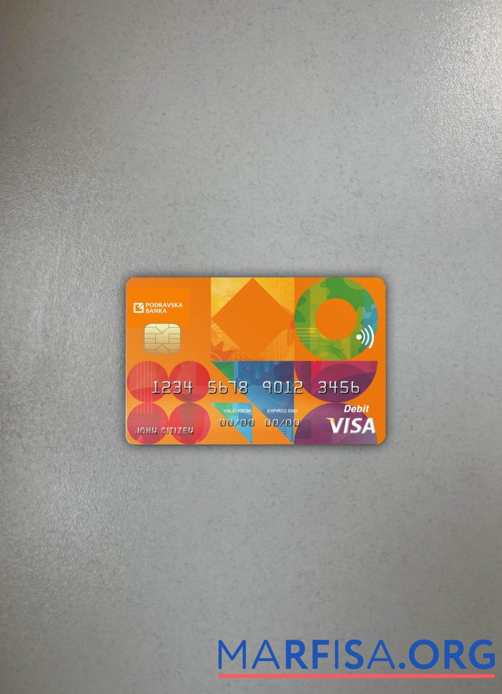 Realistic Croatia Podravska bank visa card photolook front template